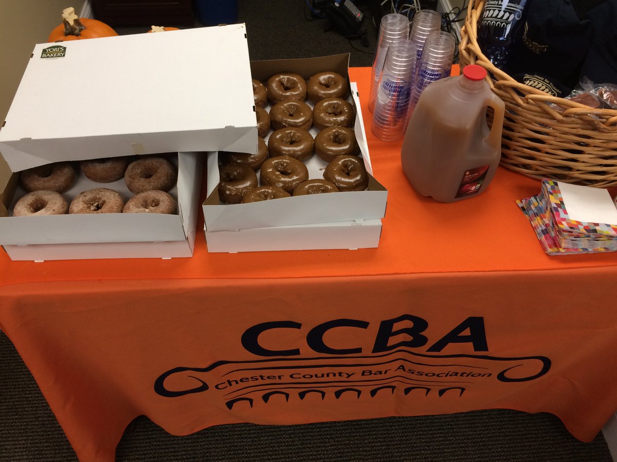 CCBarAssoc's tweet photo. Stop by the CCBA for some @yorisbakery donuts &amp; cider for day one of #MemberAppreciationMonth! #MYCCBA https://t.co/YynDV6rW48