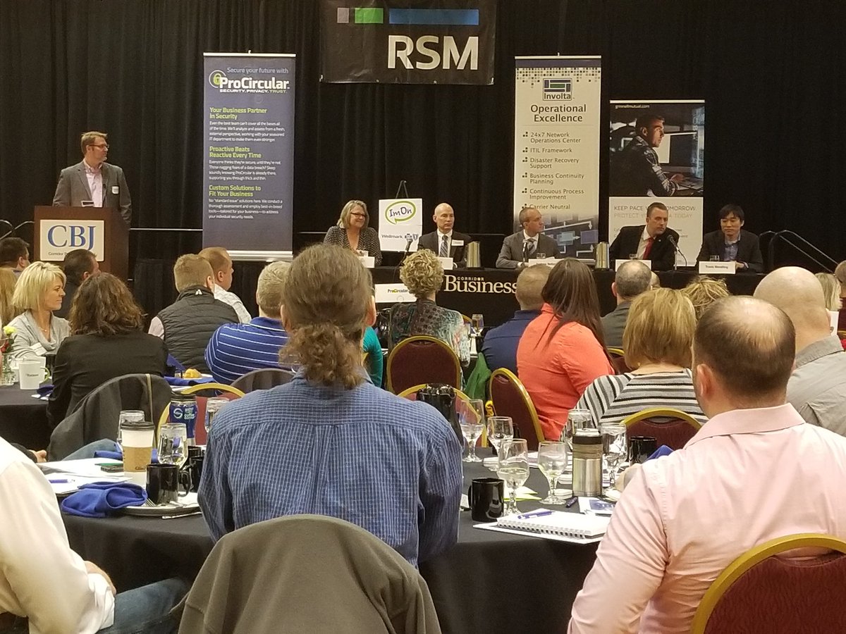 AshleyMooreIA's tweet photo. Aaron Warner of @procircular: How many organizations in the room feel they have enough cyber security insurance? *No hands #CBJcyber https://t.co/p4J0BQXFUg