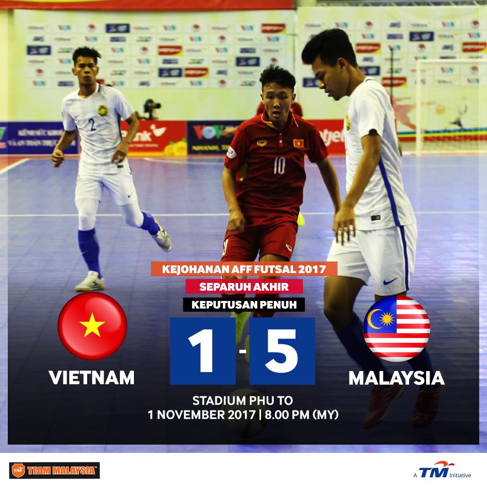 UnifiSports's tweet photo. Kemarau 7⃣ tahun berakhir! Skuad futsal #MAS 🇲🇾 berjaya melangkah ke final #AFFFutsal2017 &amp; bakal bertemu pasukan #THA 🇹🇭. #KamiTeamMalaysia https://t.co/N6Ix4dnsa3