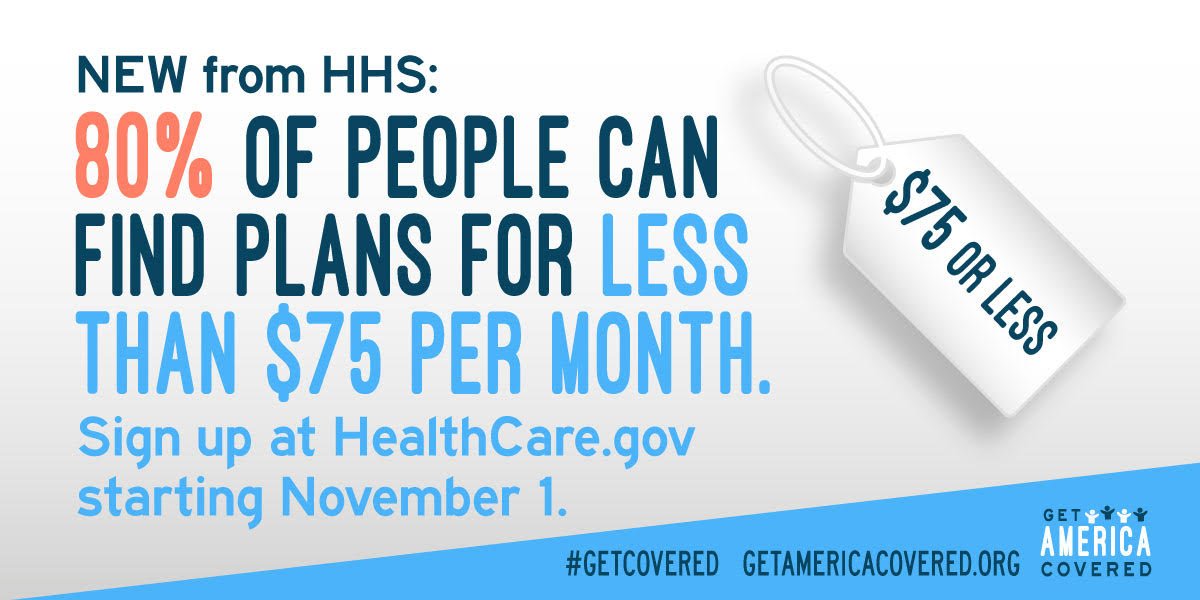 VoiceHealthCare's tweet image. FACT: Most people can get health coverage for less than $75 per month.

#GetCoveredNow at HealthCare.gov.