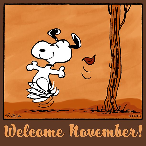 Snoopy's tweet image. Hello, November!