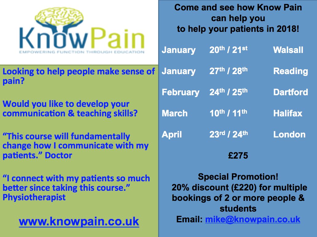 knowpainmike's tweet photo. Want to WIN A FREE PLACE on any of these #KnowPain courses? 
Simply Retweet this! 
Winner announced Friday 10th November.
Good luck! https://t.co/q1DSImKnIz