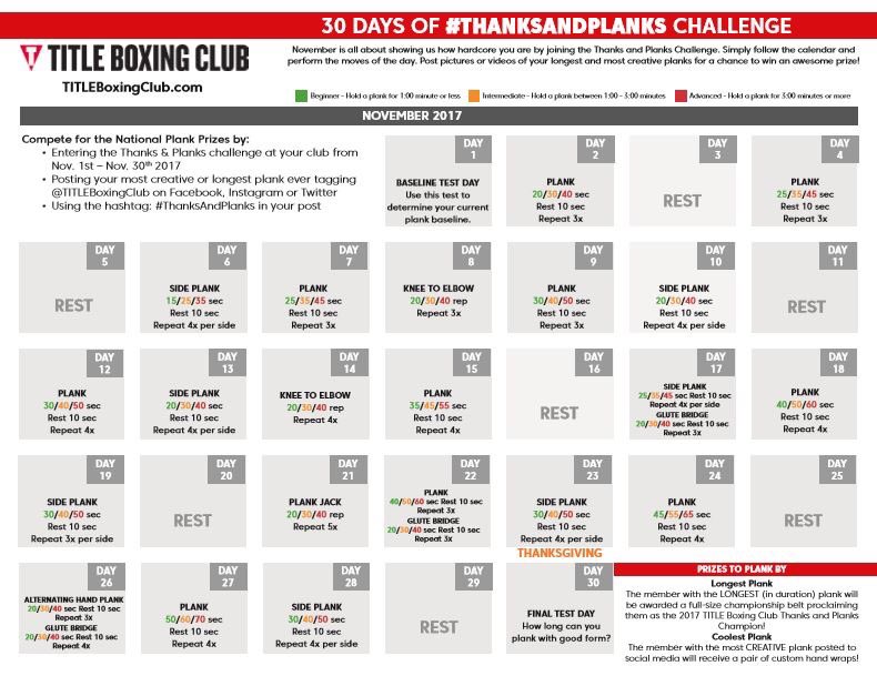 TITLEWoburn's tweet photo. The Thanks &amp; Planks Challenge returns this November! Grab a calendar at the front desk and join the fun #TITLEThanksAndPlanks https://t.co/oBbIB1DWKg
