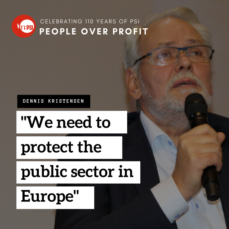 PSIglobalunion's tweet photo. -We need to protect the public sector in Europe, said @DennisFOA at the #PSICongress #PeopleoverProfit @FOA_dk https://t.co/bZZ67uljHi
