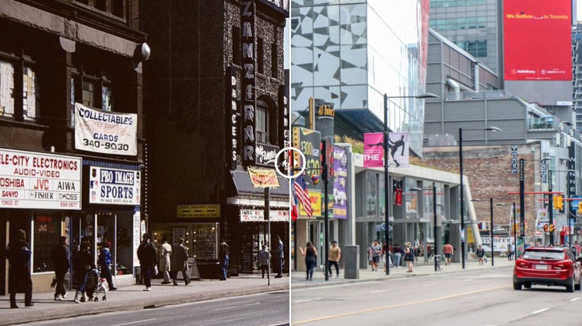 BuzzBuzzHome's tweet photo. A then-and-now photo tour of #Toronto’s famous Yonge Street: https://t.co/RTE4DPxb8T https://t.co/IzuswfjOve