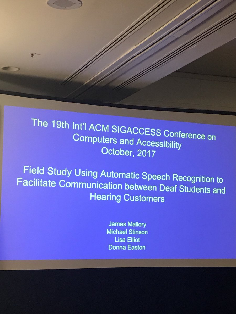 YasmineElGlaly's tweet photo. Automatic speech recognition is designed for dictation not for conversation. Interesting perspectives @RITtigers #assets2017 https://t.co/DQQGh0SQ3t