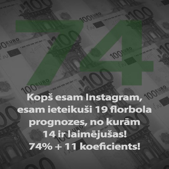 Kopš esam Instagram, esam ieteikuši 19 florbola prognozes, no kurām 14 ir laimējušas! 74% + 11 koeficients!😎💰🍾