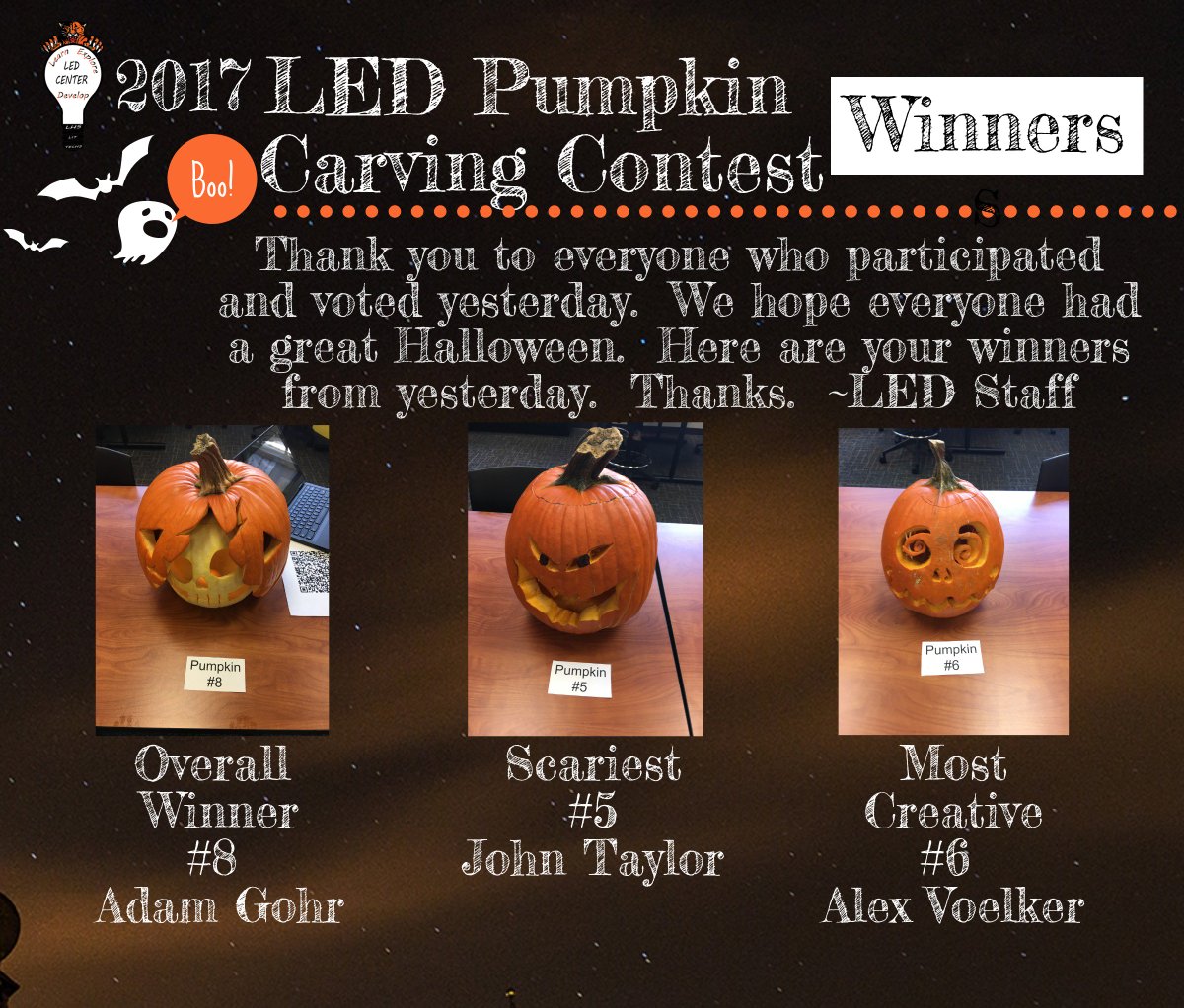 Congrats to our pumpkin carving winners!