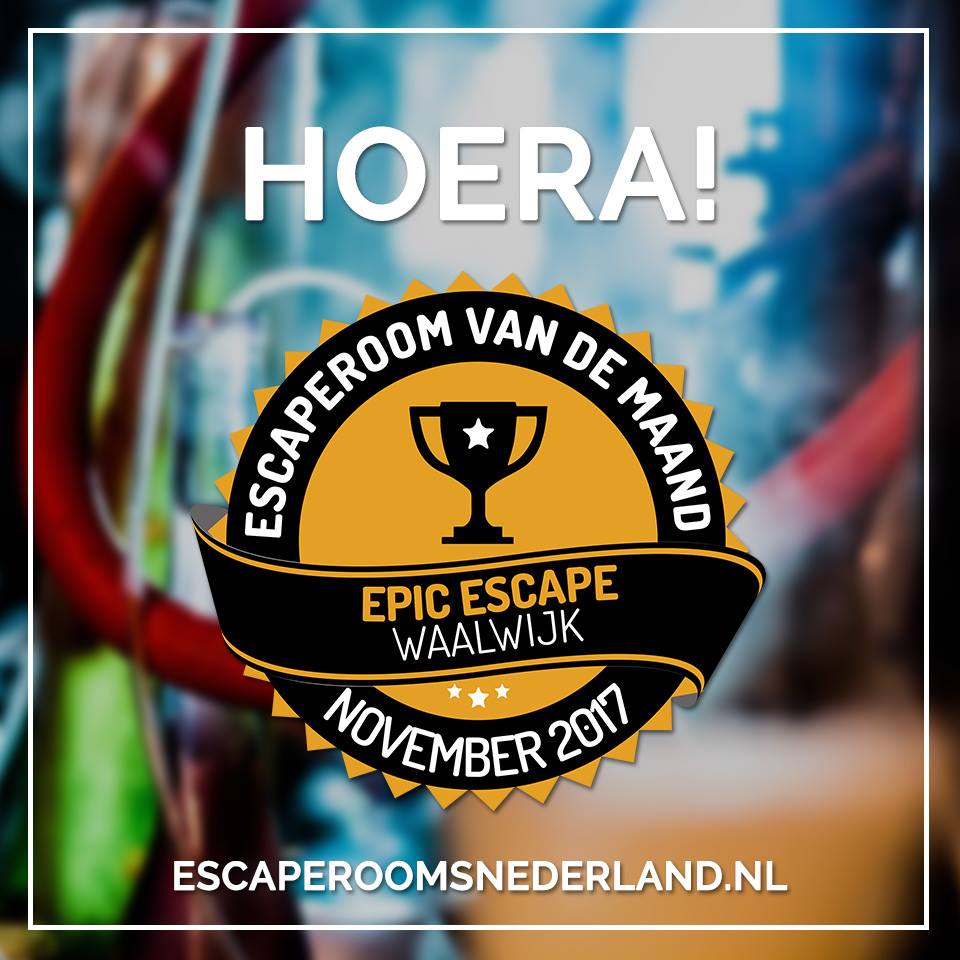 EpicEscapeNL's tweet photo. Hoera, we zijn door @escaperooms_nl verkozen tot Escape Room van de maand november! https://t.co/dZNYbrHCuS