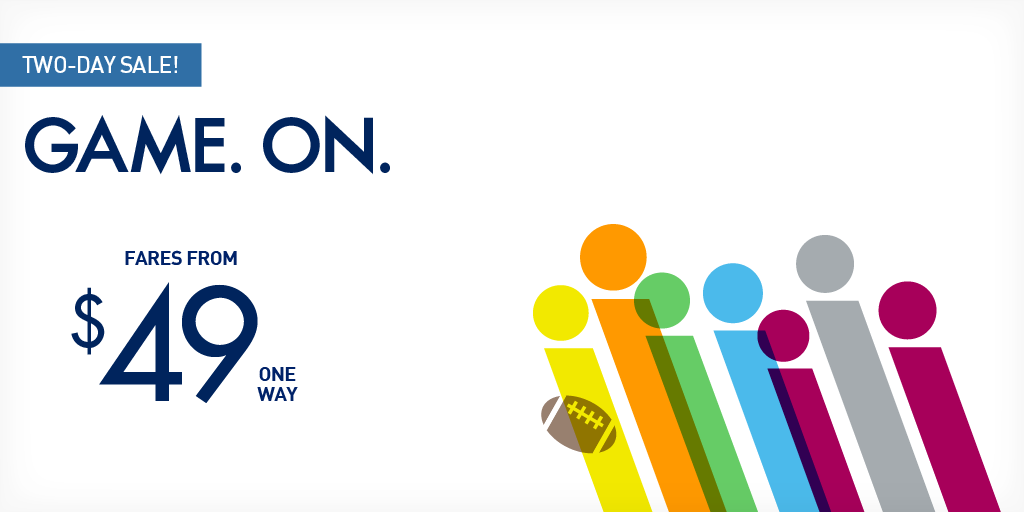 JetBlue's tweet photo. Score a low fare and do your own touchdown dance. Book by 11/2 for travel 11/8/17 - 2/14/18. Blackout dates+Restr. https://t.co/DArBOqDbhz https://t.co/o5FpHRYfnl