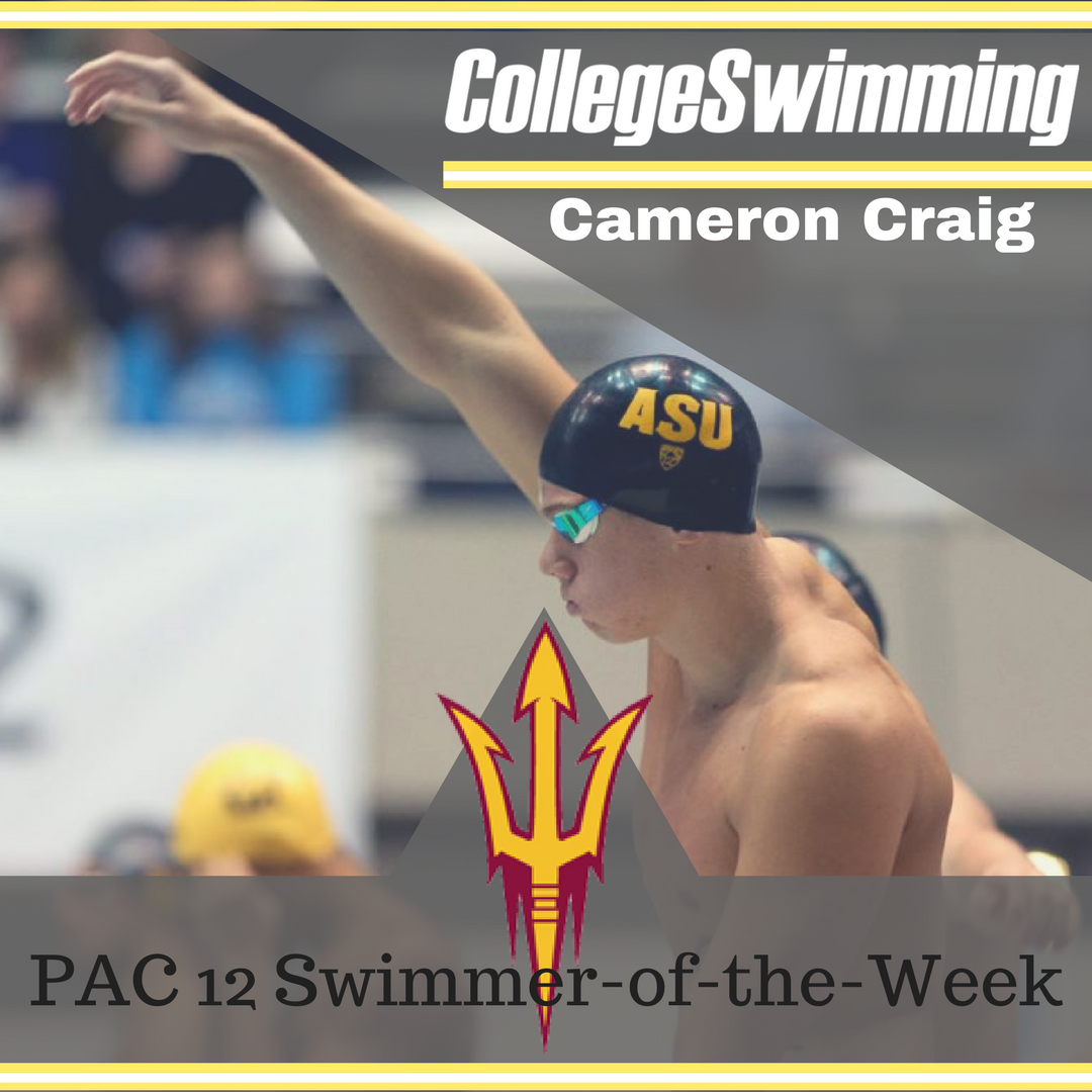 collegeswimnews's tweet photo. #PAC12 CollegeSwimming Swimmer of the Week comes from @ASUSwimDive as Cameron Craig helps lead ASU to 2 wins last weekend @coach_bowman https://t.co/L3Vjxpeh1a