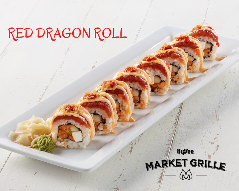 Marshall_HyVee's tweet photo. Stop in and try our Red Dragon Roll for our HALF PRICE sushi special going on at the Market Grille today. https://t.co/vCOub65nmt https://t.co/G7tdPRcSTx
