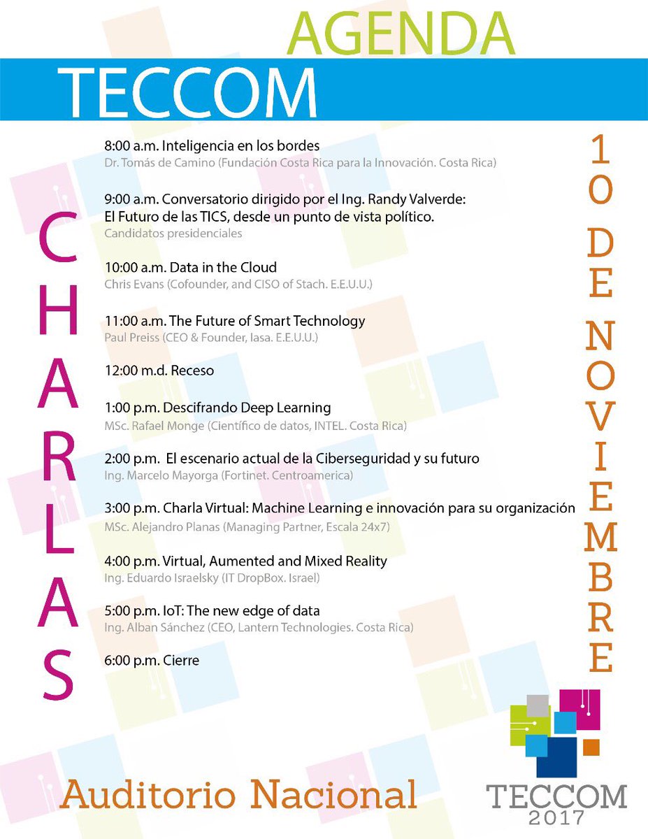 RandyValverde's tweet photo. Saludos a todos; nuevamente les pido prestados unos minutos para invitarlos al #TECCOM en su XII. Adjunto agenda @CPICCR https://t.co/2uzHwTk2HK