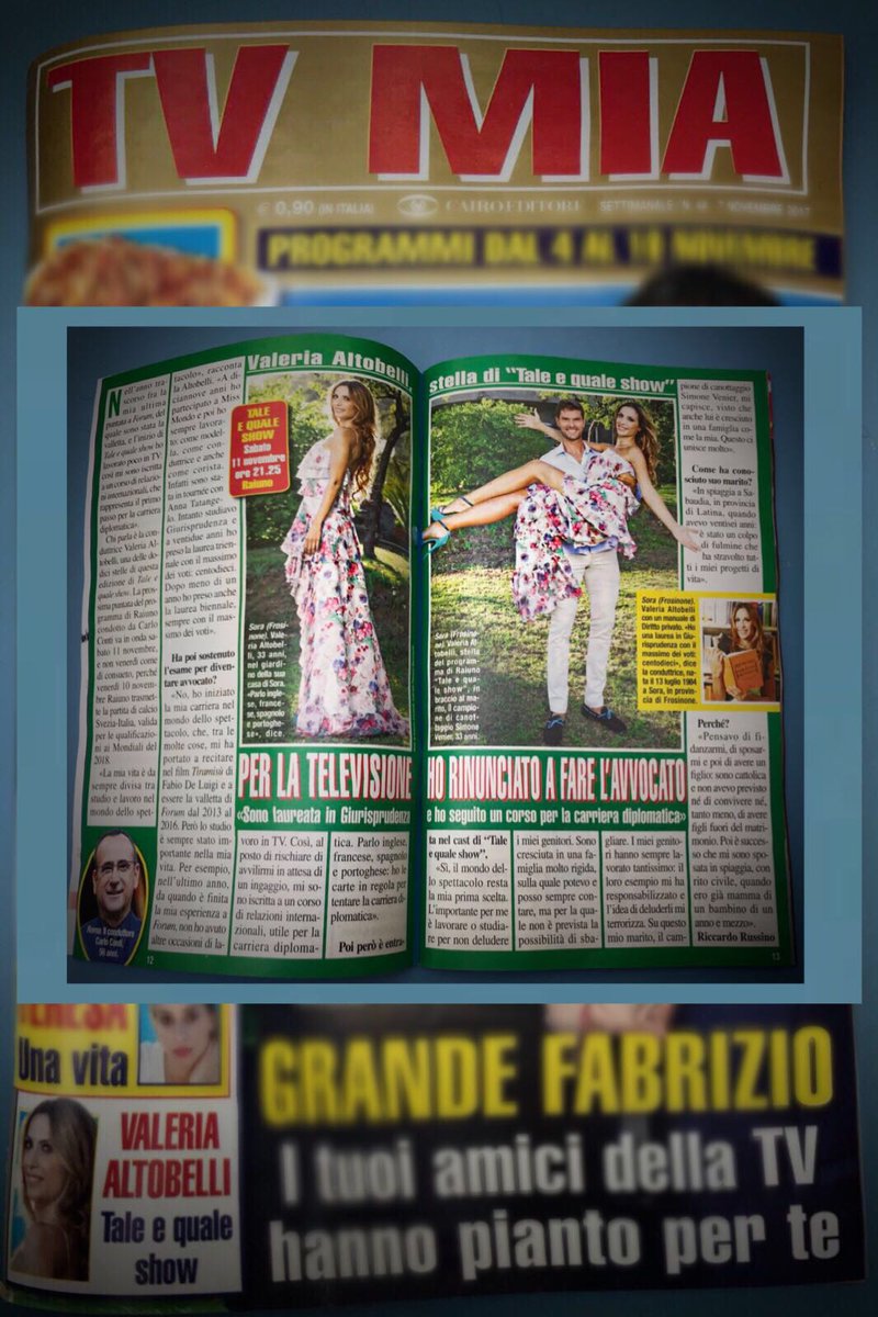 ValeriaAltobell's tweet photo. Su TV MIA di questa settimana.. @taleequaleshow @RaiUno @VenierSimone #storytelling #life #happy #study #family #WORK #INTERVIEW ❤💙💚💛💜💖 https://t.co/Xa5vvezZp4