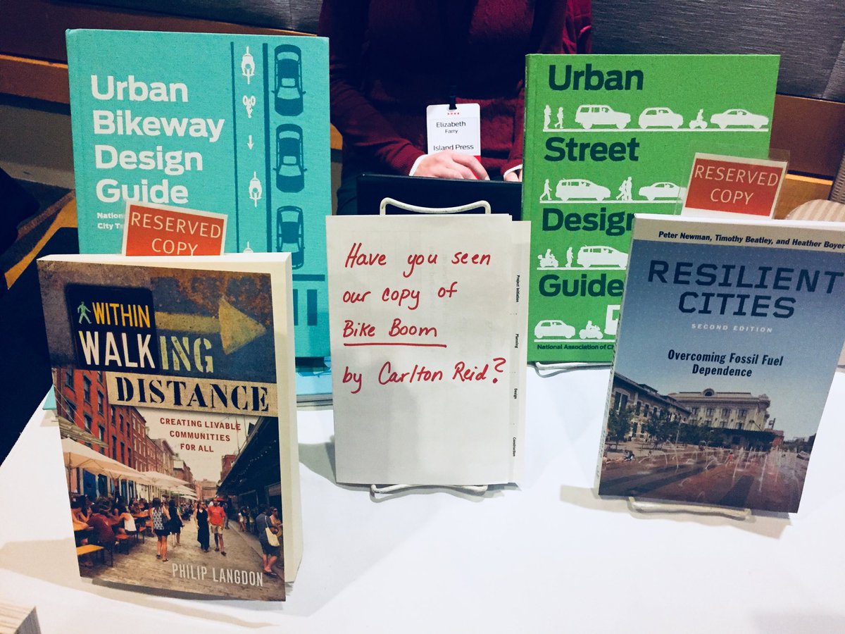 HMBoyer's tweet photo. Last day for @IslandPress books at NACTO2017. If you find our missing copy of Bike Boom we will give you a free book. #NACTO2017 https://t.co/OZl16uKuDU