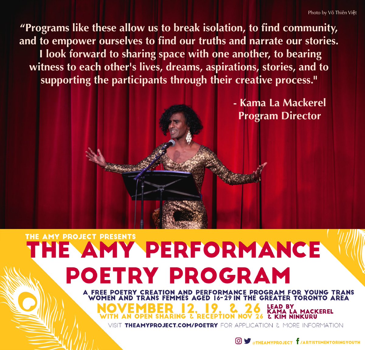 TheAMYProject's tweet photo. DEADLINE EXTENDED: Apply by SUNDAY for AMY's Performance #Poetry Program for #transwomen & #transfemmes 16-29! https://t.co/nU8mCNEa4E https://t.co/kyZtpT77Ak