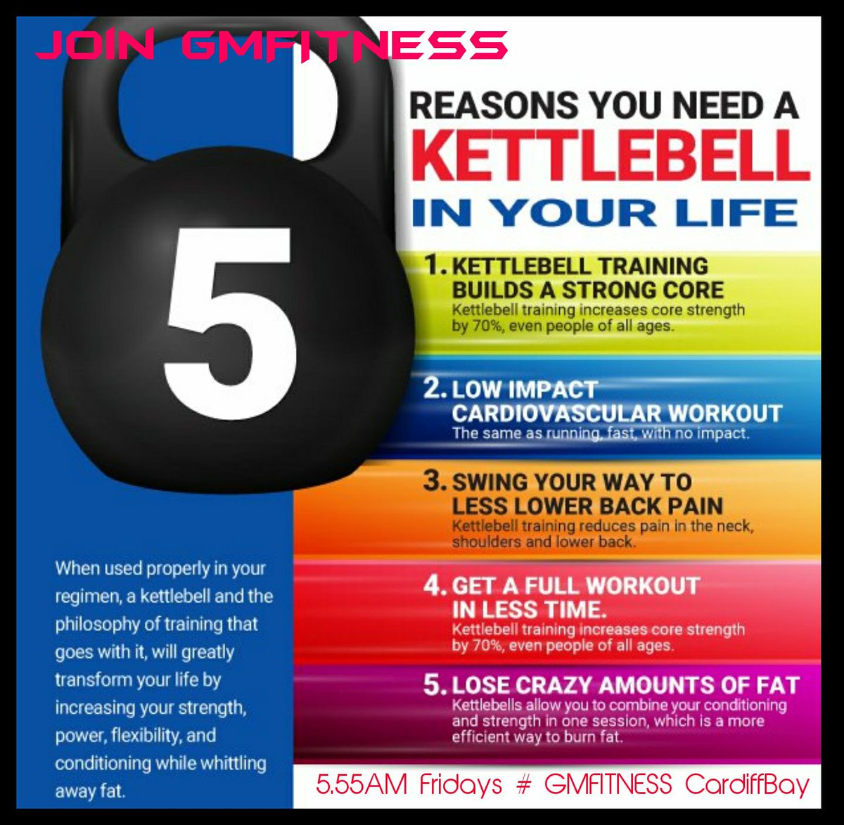 GMFITcardiff's tweet photo. Plan ahead Sign up to #FITNESSFRIDAY #kettlebell #fatblast #sessions with @GMFITcardiff #cardiffbay https://t.co/zyaBPn3wWL