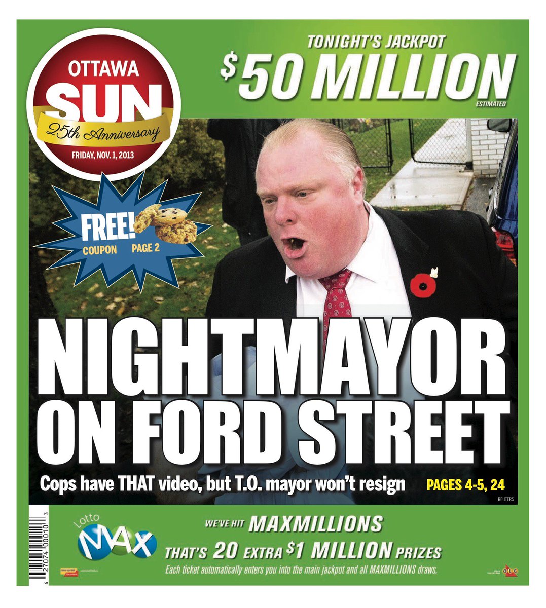 Fourd Years Ago On Twitter Nov 1 2013 Various Front Pages React To Police Announcement That Video Of Rob Ford Smoking Crack Has Been Found Fordyearsago Topoli Https T Co Gsxkgqhuqe