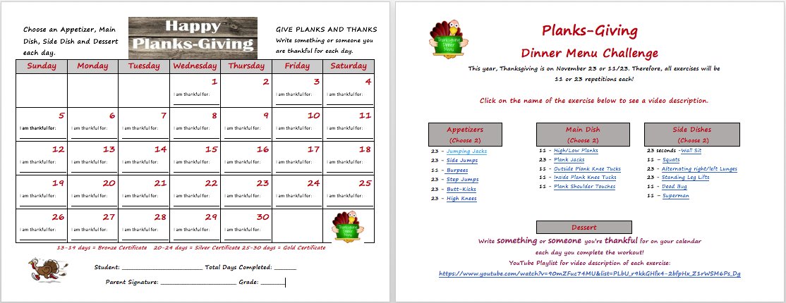 justybubPE's tweet photo. PLANKS-GIVING Challenge begins today!! Be sure to send it off! #physed #Trintylearns
https://t.co/91icNBnTX3 https://t.co/WProZooxKY