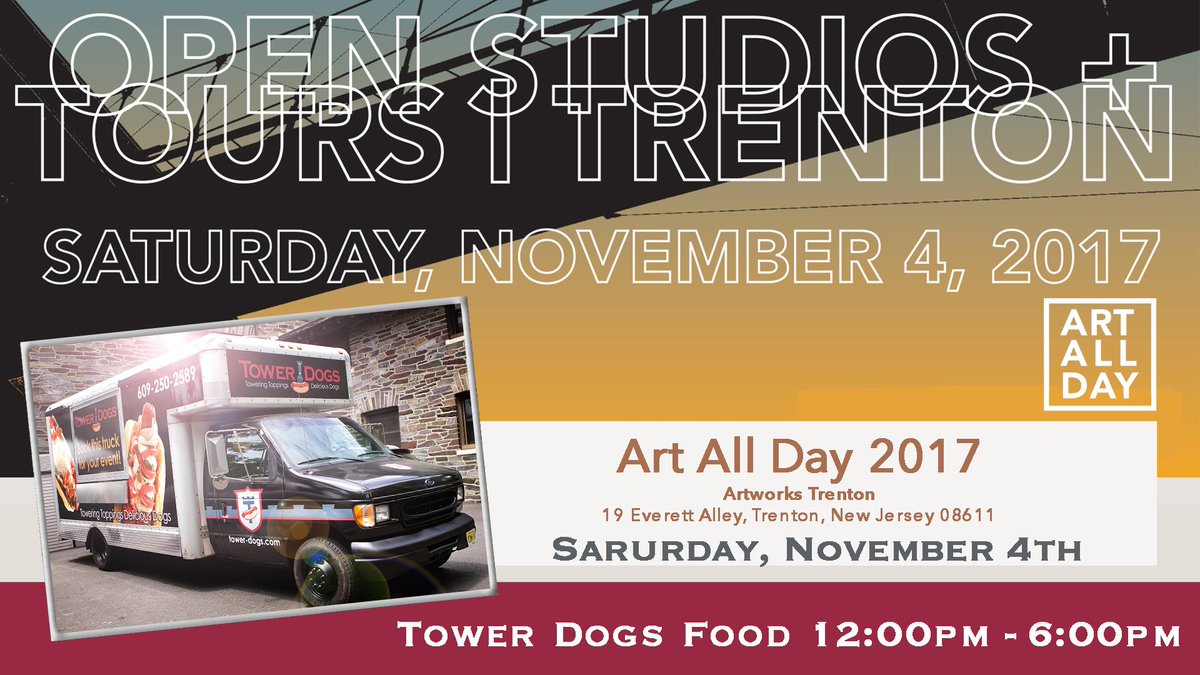 Tower_Dogs's tweet photo. Come out to Art All Day 2017 at Artworks Trenton Sat 11/4. Our food truck will be there serving food from 12-6pm! #TowerDogs #hotdogs https://t.co/A8sRi7Sbem