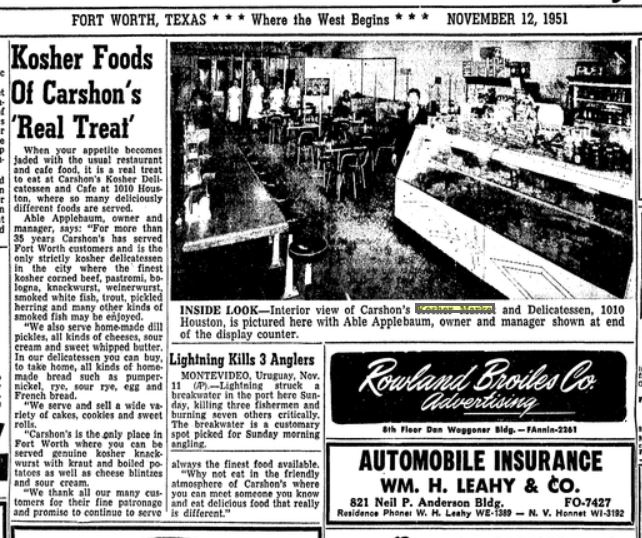 EatsBeat's tweet image. Here's the Carshon's Deli question: Did it open in 1928, or in 1915 (as a Chicotsky partnership)? This 1951 clipping indicates it's older--
