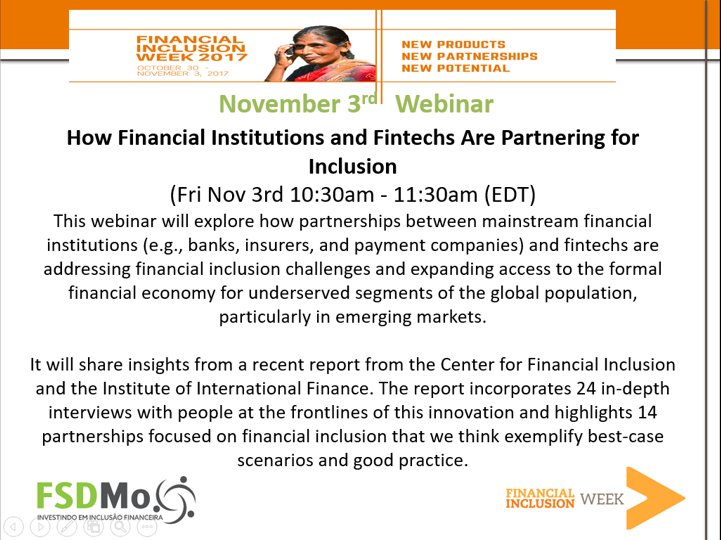 FSDmoc_'s tweet image. To register and participate on #financialinclusionweek webinars go to financialinclusionweek.org/calendar17/
