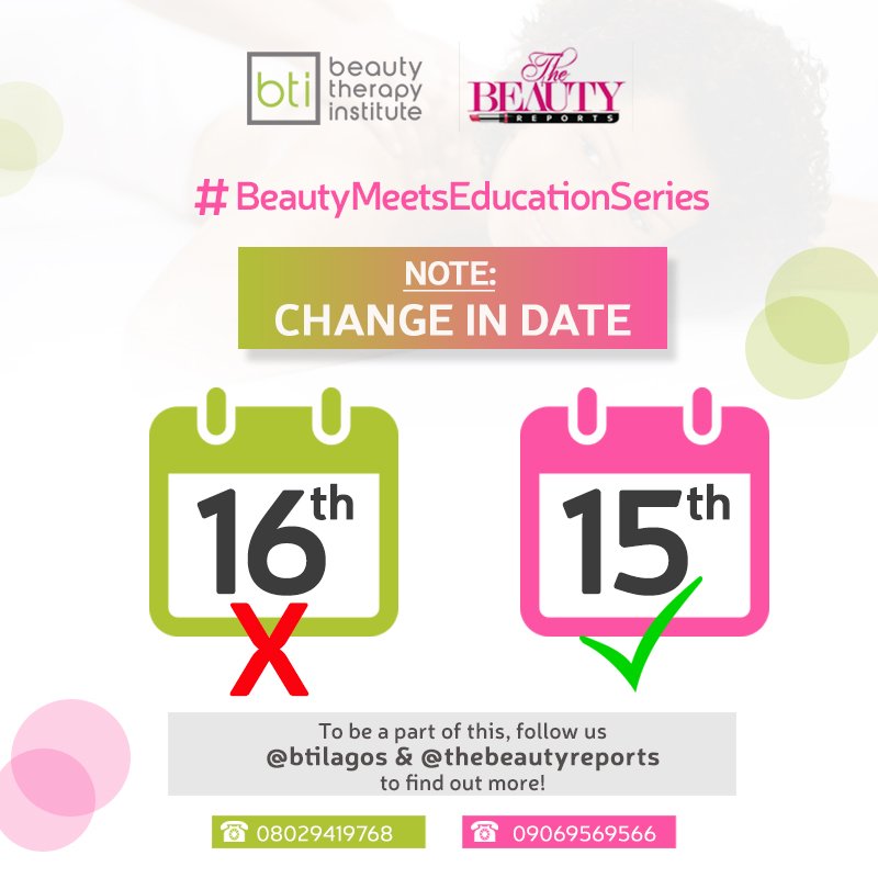 TotalBeauty_Spa's tweet photo. Kindly take note that the #beautymeetseducationseries initially scheduled for the 16th is now holding on the 15th.
#thebeautyreports https://t.co/utjItyZLFn
