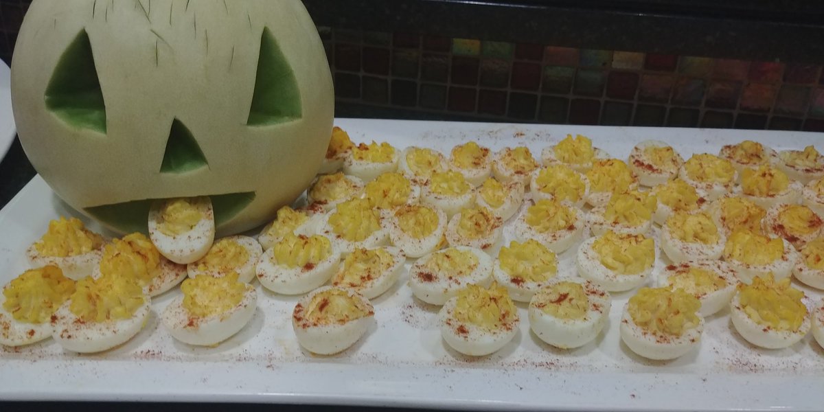 ChefBrianKempf's tweet photo. Deviled Eggs and a hungry honey due from last nights Halloween buffet @LfpInverness  @bethebenchmark https://t.co/iu0cg2qtHg