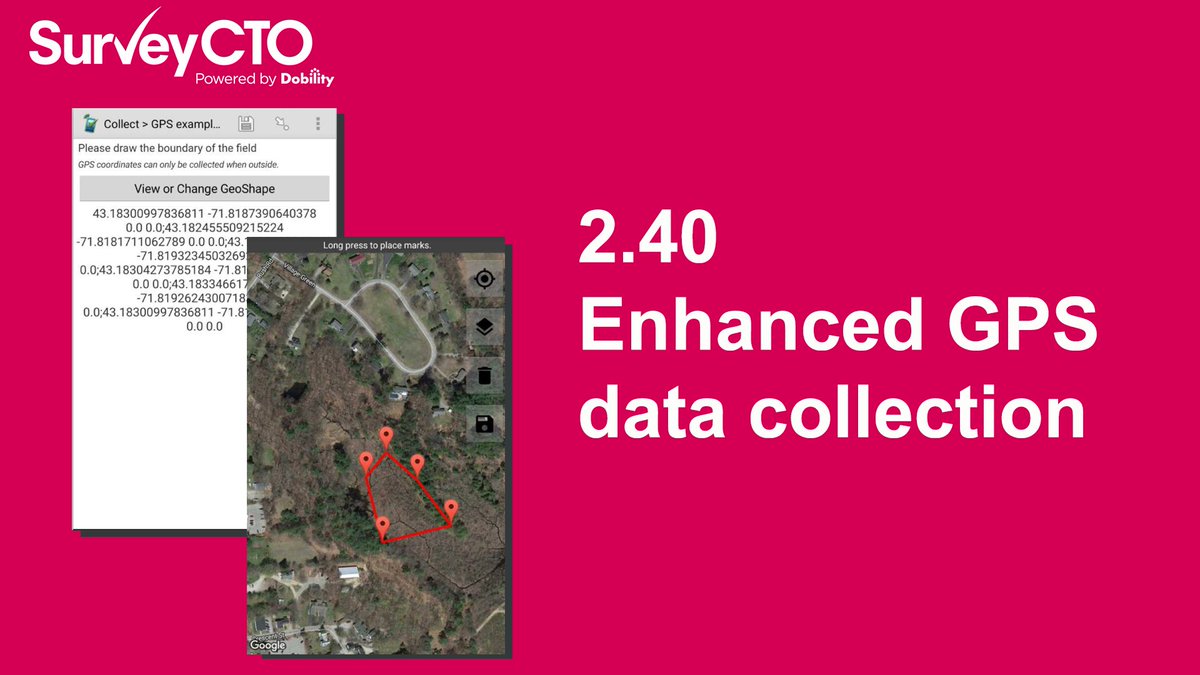SurveyCTO's tweet photo. Our new release offers enhanced #GPS data collection with #geoshape and #geotrace. Update today! https://t.co/VOV91gdfmY https://t.co/zRlenUW1gs