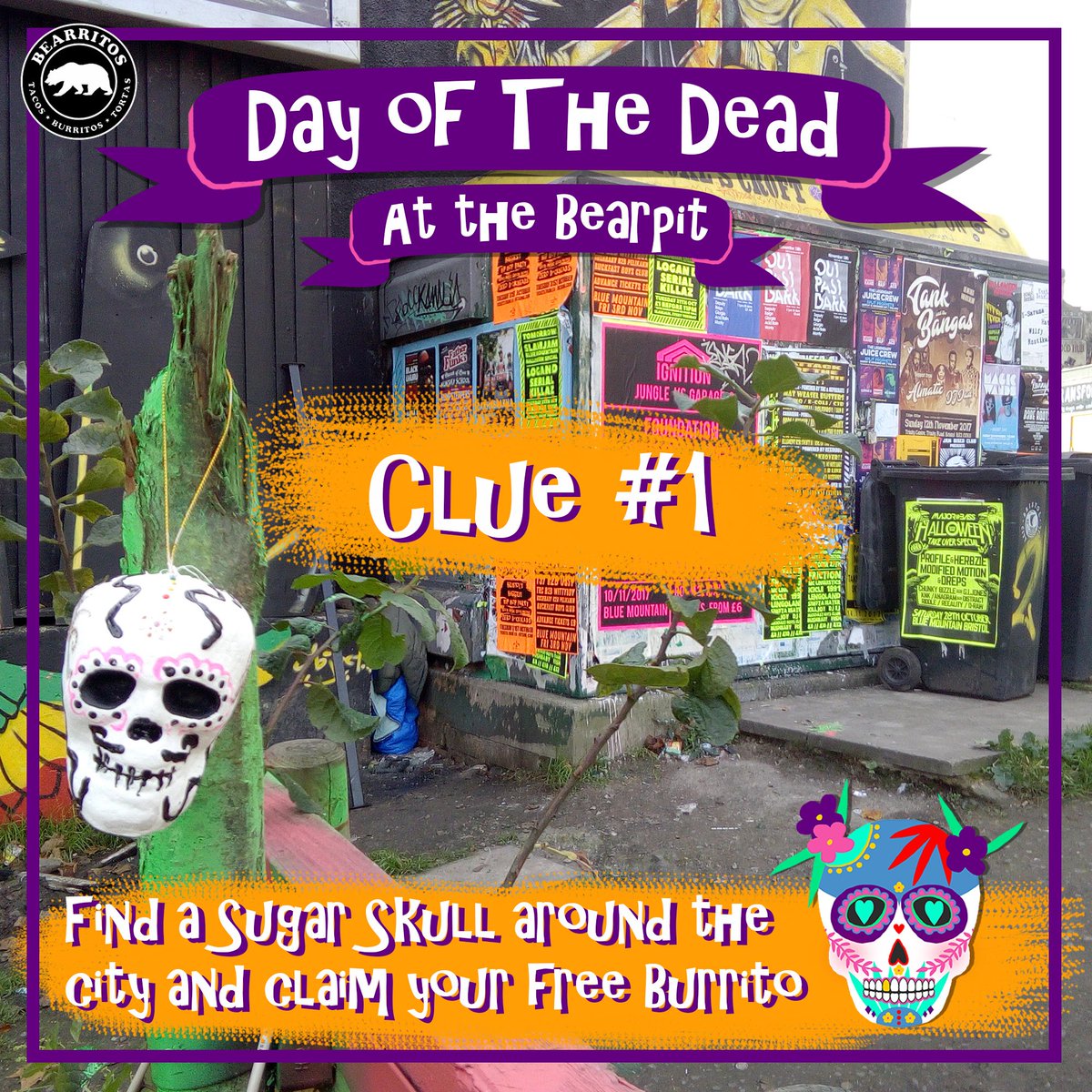 As part of our #DayofTheDead celebration, we've hidden 30 sugar skulls. Bring one tomorrow &amp; claim a FREE burrito: ow.ly/1qq230ghnsg