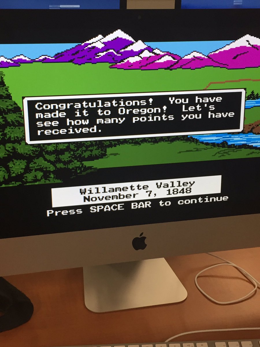 rstandard_lcss's tweet photo. I couldn't just teach Manifest Destiny and NOT take advantage of the Mac Lab to play Oregon Trail. #oldschool #circa1992 #dysentary https://t.co/5lrant0UdO