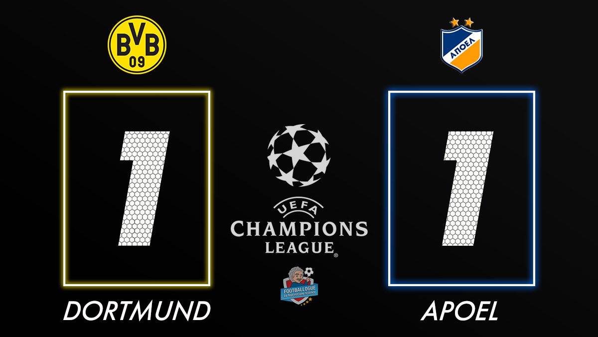 Footballogue's tweet photo. [#LDC🏆] DORTMUND🇩🇪 1-1 🇨🇾APOEL

⚽️BUUUUUUUUUUUUUT DE POTE !

#BVBAPOEL https://t.co/xj8xUKdCNd