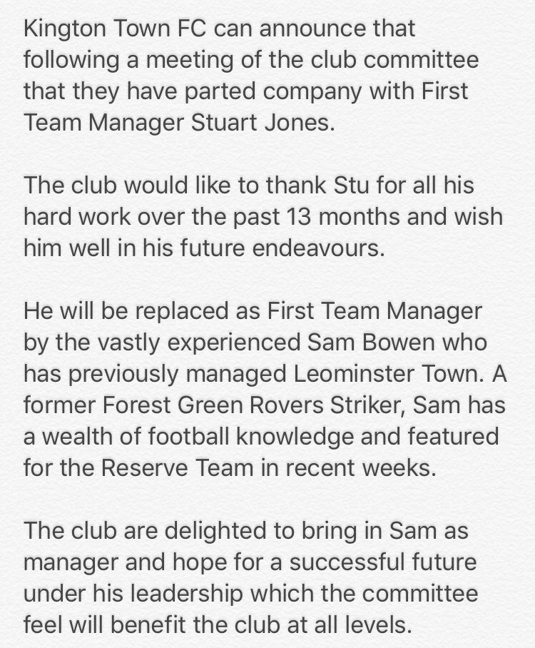 KingtonTownFC's tweet photo. CLUB STATEMENT https://t.co/4l7xd0avB5