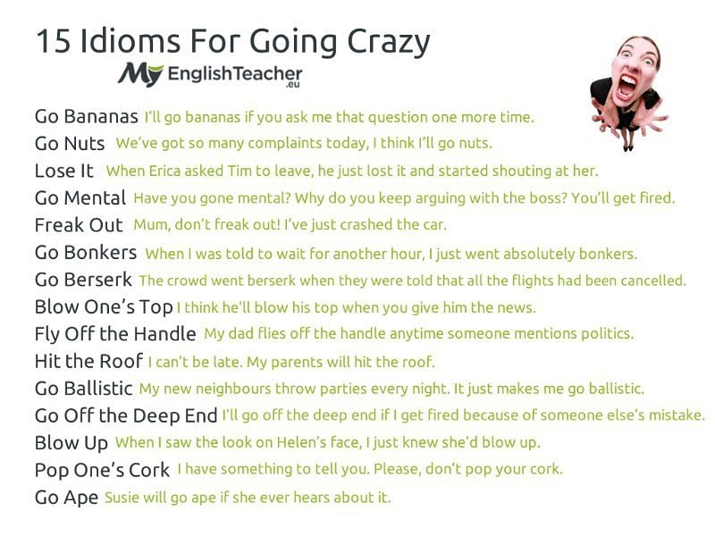 Study_spm's tweet photo. 15 Idioms For Going Crazy
#English
#Study2_0
#Spm2017 https://t.co/Al33GPyo7s