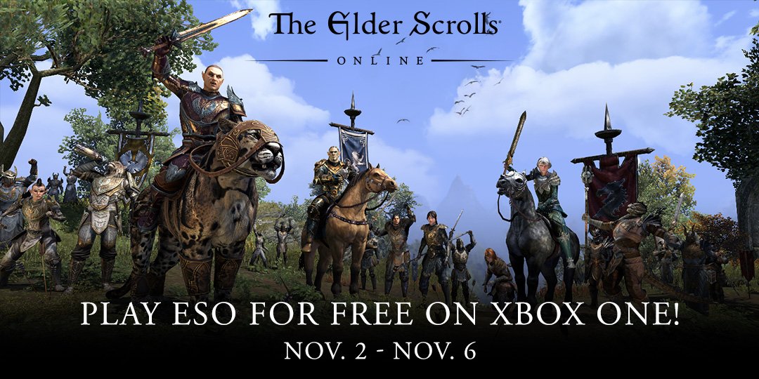 TESOnline's tweet photo. The #Xbox #ESO Free Play Days event starts NOW! Navigate to the ESO: Tamriel Unlimited product page on your #XboxOne to download. https://t.co/nST3eMIJ0W