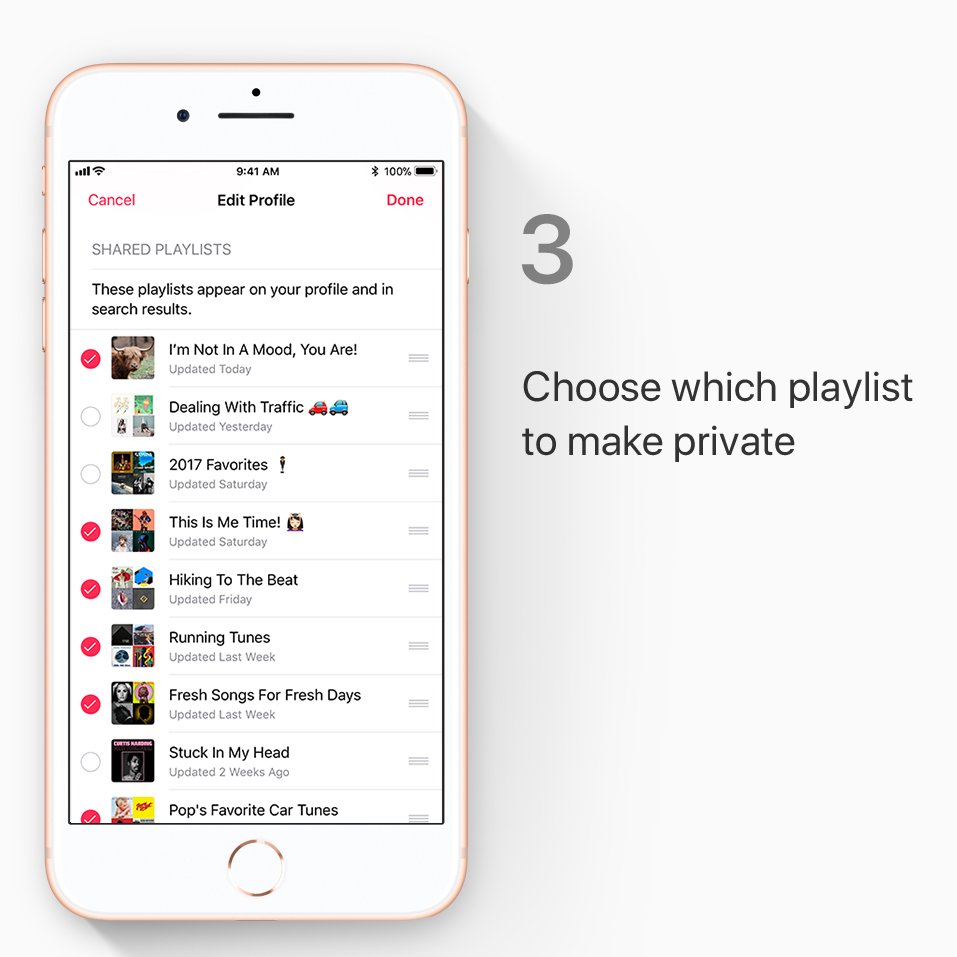 AppleSupport's tweet image. Share your favorite music with the world or keep the hidden gems to yourself. You choose which of your Apple Music playlists get shared.