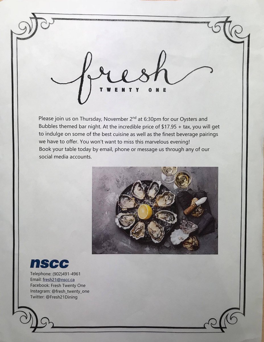 Fresh21Dining's tweet photo. Tomorrow night is the night! Oysters and Bubbles! #BarNight #nsccakerely #Fresh21 https://t.co/FLySOKDnD3