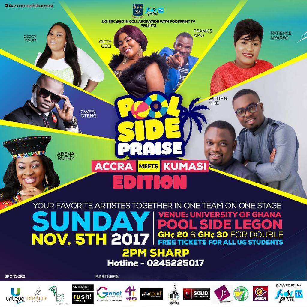 myfootprinttv's tweet photo. Its #PoolSidePraise #AccraMeetsKumasi #UGSRCat60 happening on #5thNovember #2PM #NovemberEvents #myfootprintTv #here2bless https://t.co/MUlSLdbwaz