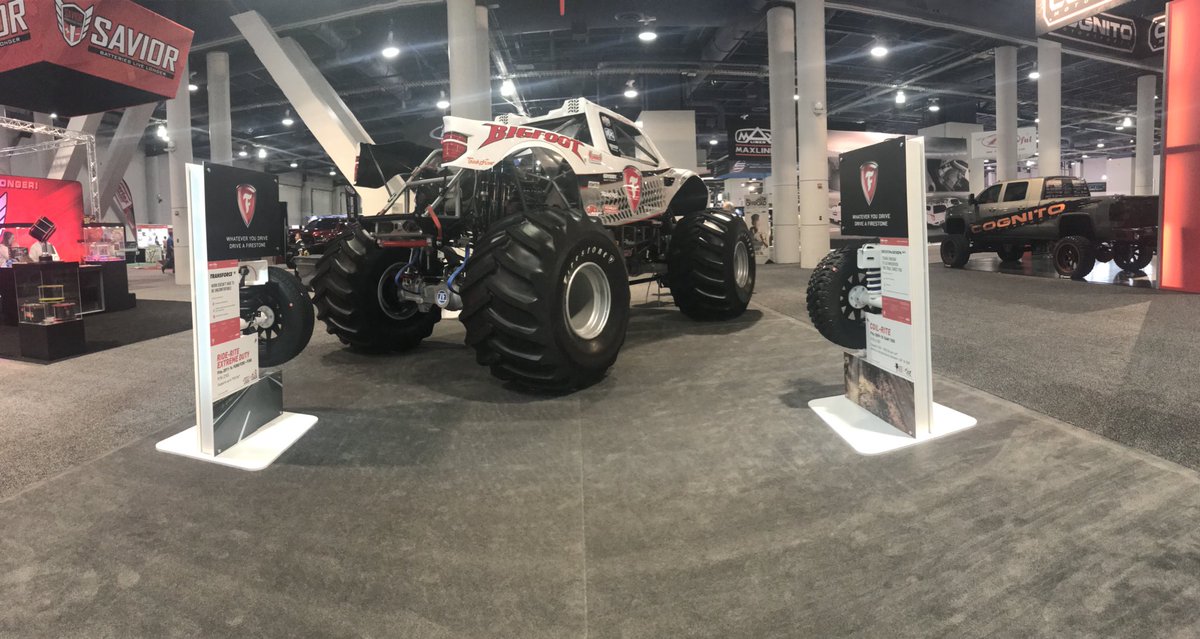 SEMA Day 2. Come by at 2 p.m. to grab an autograph from the Big Foot driver. #sema2017 #riderite #truckstuff