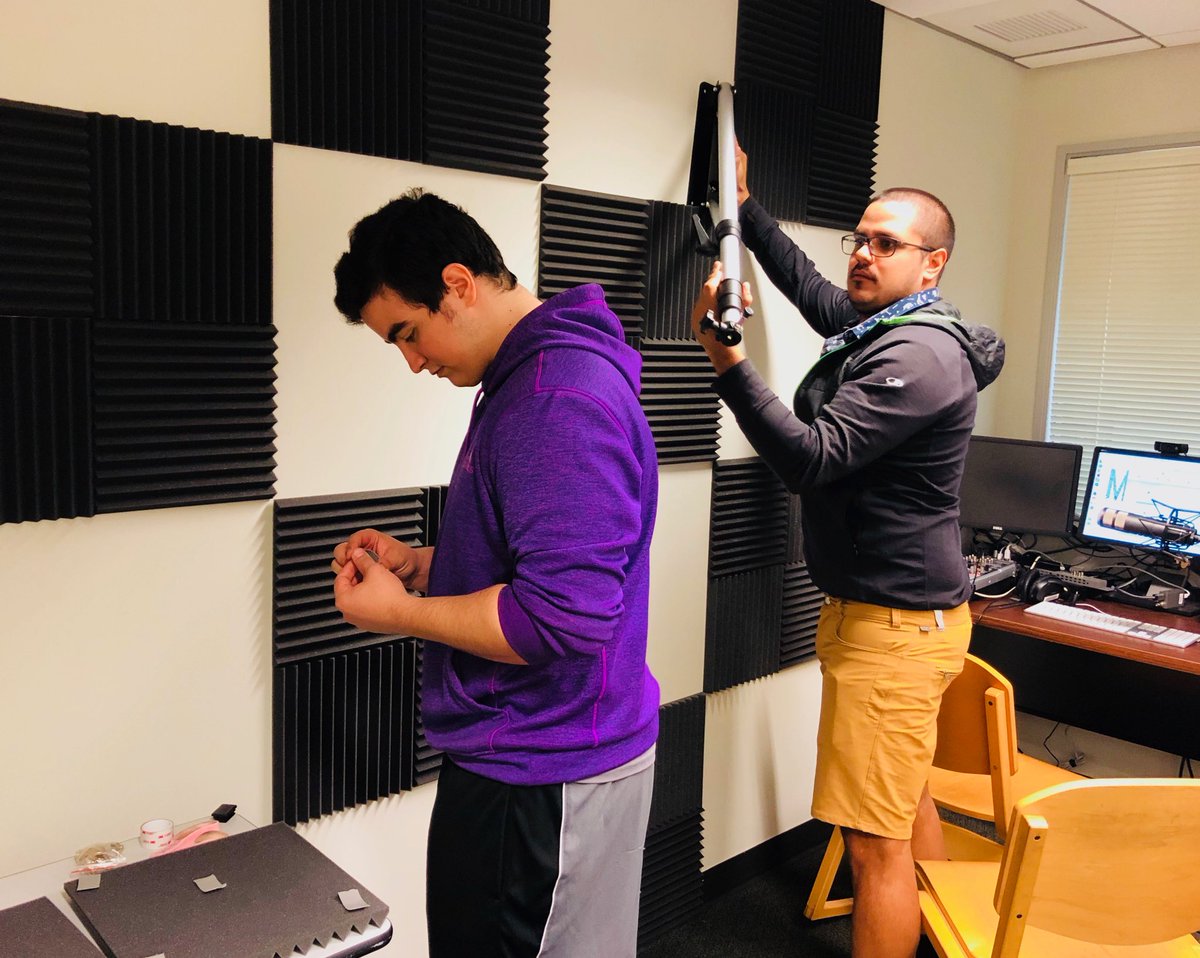 soniachaidez's tweet photo. Our MADLAB student engineer Diego Vargas adding finishing touches to the new @wardmanlibrary recording studio🎤🎧📹 #learnbydoing https://t.co/RHPZYEeDll