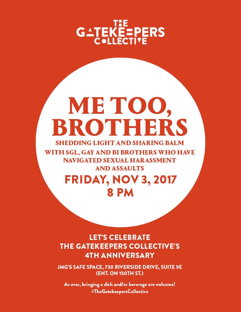 tgc_one's tweet photo. #MeToo Brothers, a discussion of #SGLB men and sexual assault & harassment. Join us. #TGC #Harlem @HarlemPride https://t.co/sj2VIEfHqy
