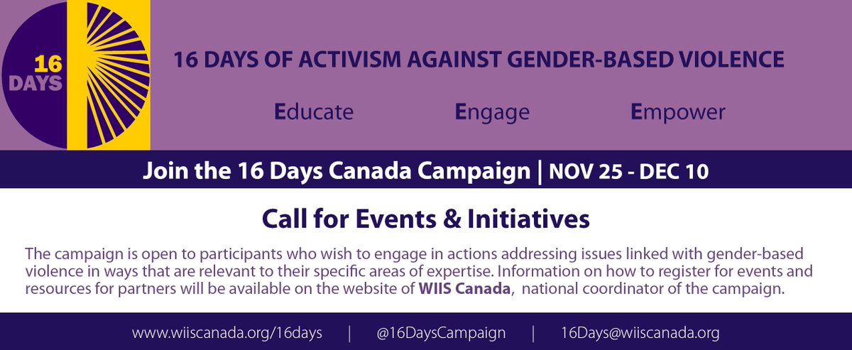 WIISCanada's tweet photo. From NOV 25 to DEC 10, join the #16DaysCanada Campaign! @CFUWFCFDU @ocictweets @MATCHIntFund @jacqui_oneill @AI_WomenRights @NWAC_CA https://t.co/qJ75GZNHFU