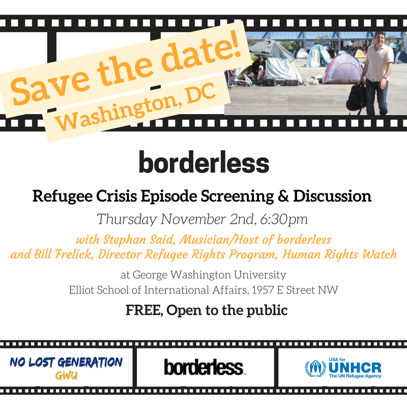 UNRefugeeAgency's tweet image. Join us tomorrow evening at GW as we screen @isborderless and discuss the global refugee crisis with @stephansaid and @BillFrelick.
