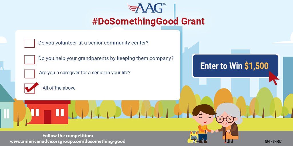Join AAG's #DoSomethingGood Grant for a chance to win a $1,500 for showing us your service to #seniors! Apply today: americanadvisorsgroup.com/dosomething-go…