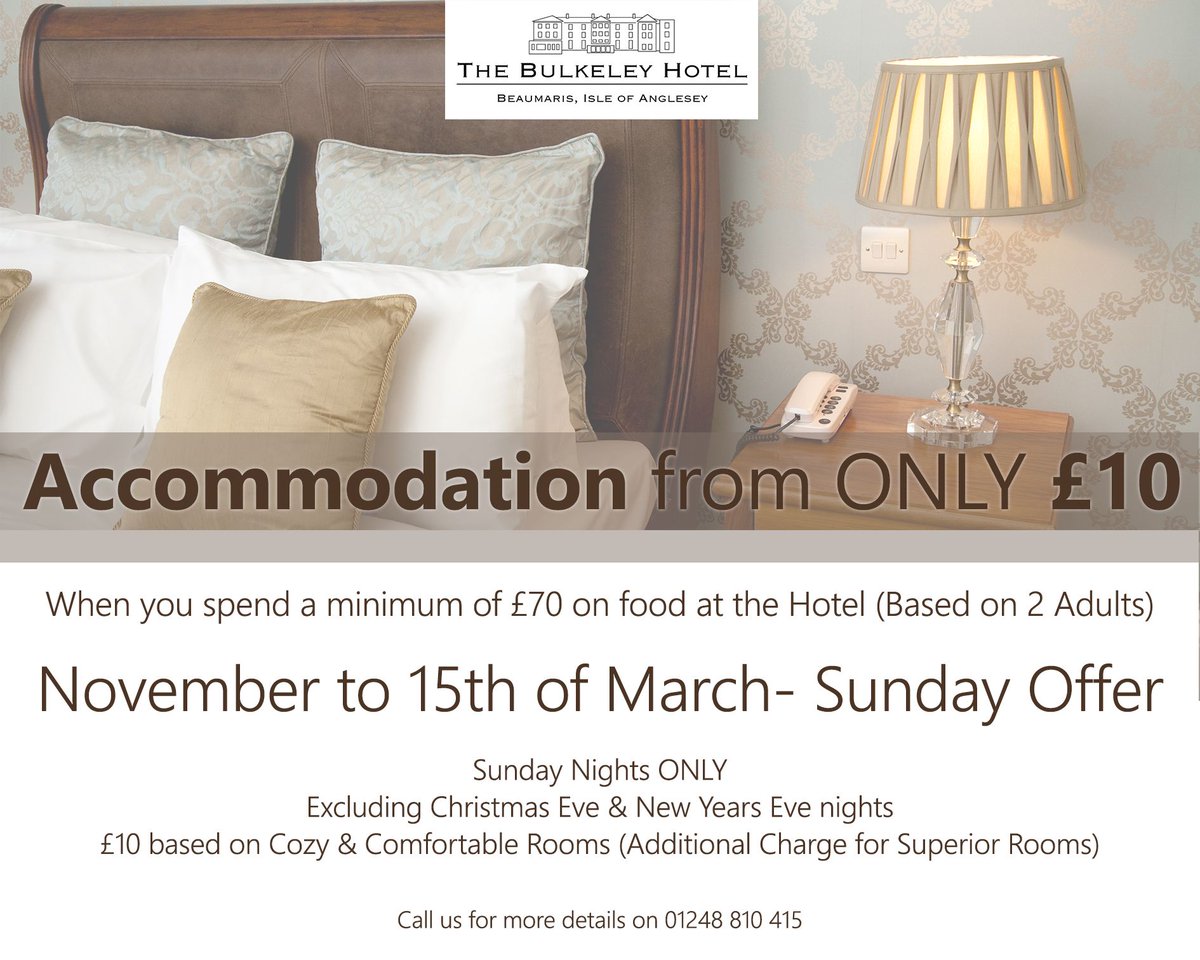 bulkeleyhotel's tweet photo. Sunday Night OFFER at The Bulkeley Hotel!
Accommodation from £10!!
#OFFER #bulkeleyhotel #sundaynightoffer https://t.co/Qvm8B3jPH3