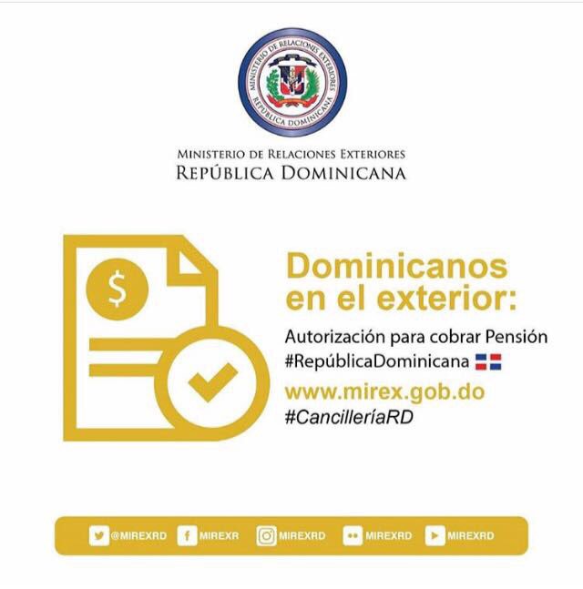 MIREXRD's tweet photo. #DominicanosEnExterior 
Autorización para cobrar Pensión. 
Más información 🌐 https://t.co/Pp9qtnPPGF
#CancilleríaRD 🇩🇴 https://t.co/MqFklAVs34