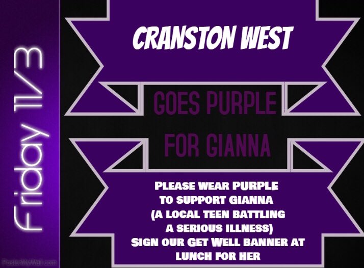 CHSWstudentbody's tweet photo. FRIDAY: Make sure to wear purple to support Giana!! 💜🔮☂️ https://t.co/ICWjlN9Uxt