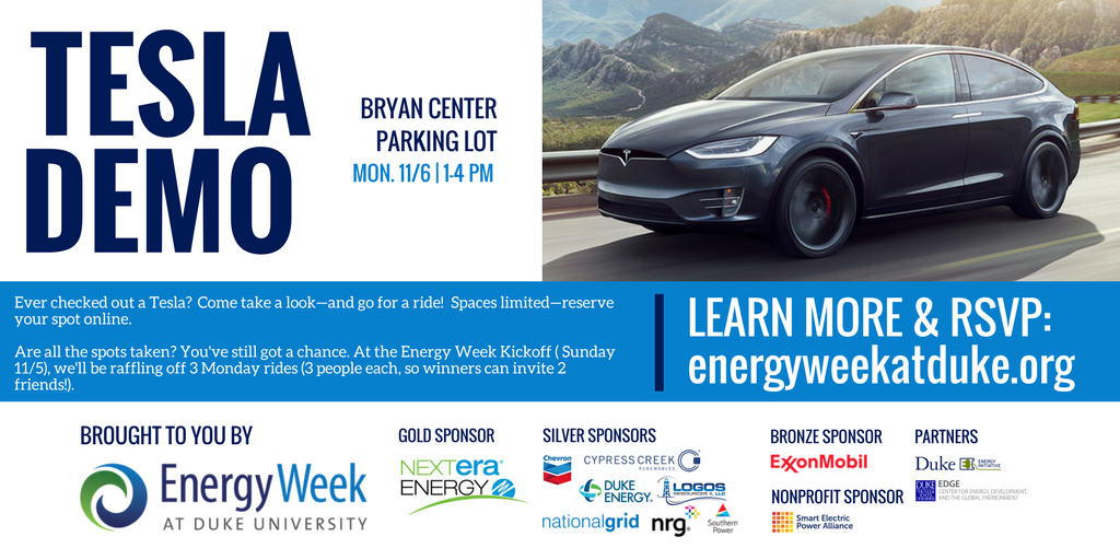 FuquaEnergyClub's tweet photo. Ever checked out a Tesla? Come take a look—and go for a ride! Sign up now: https://t.co/uIoIs3tTDE. https://t.co/fms3lRRkoY