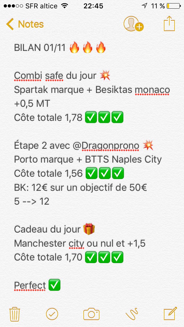 VnPronos's tweet image. BILAN DE LA JOURNÉE DU 01/11 🔥🔥🔥⚠️
Un maximum de RT et FAV pour nous soutenir 🙏🏻❤️
Perfect aujourd'hui ✅✅✅
#Parionssport #TeamParieur