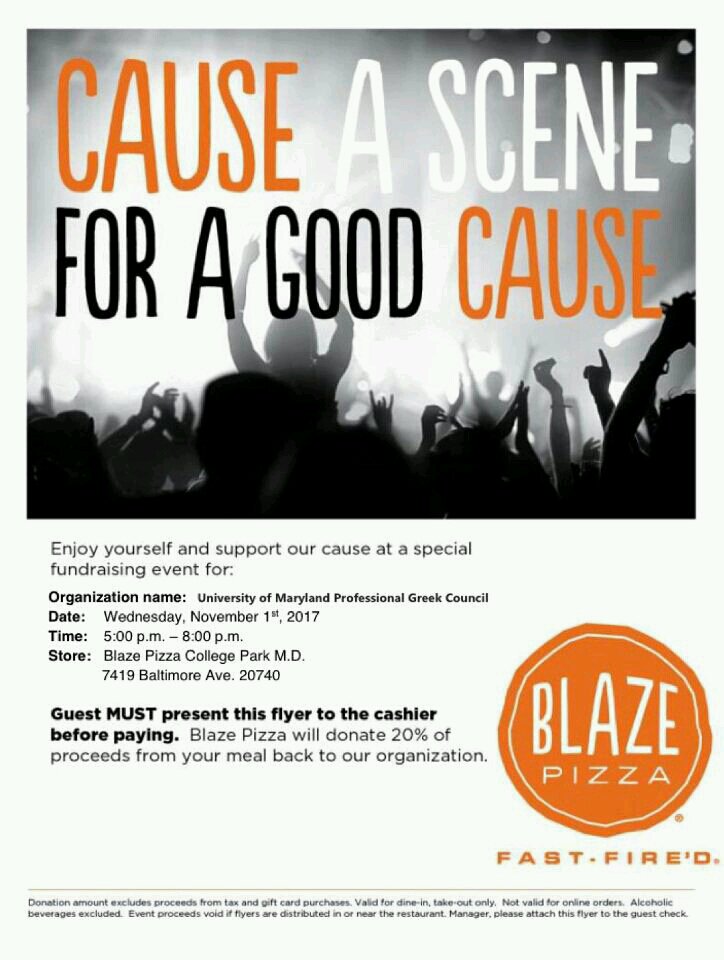 umd_pgc's tweet image. STOP. You don&apos;t need to cook tonight because there&apos;s a rad Blaze Pizza fundraiser tonight!! 5 until 8pm (show the flier at checkout)